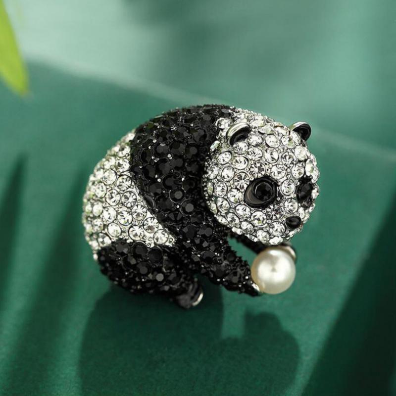 Alloy Panda Brooch - Cute Cartoon Full Drill Jewelry-1