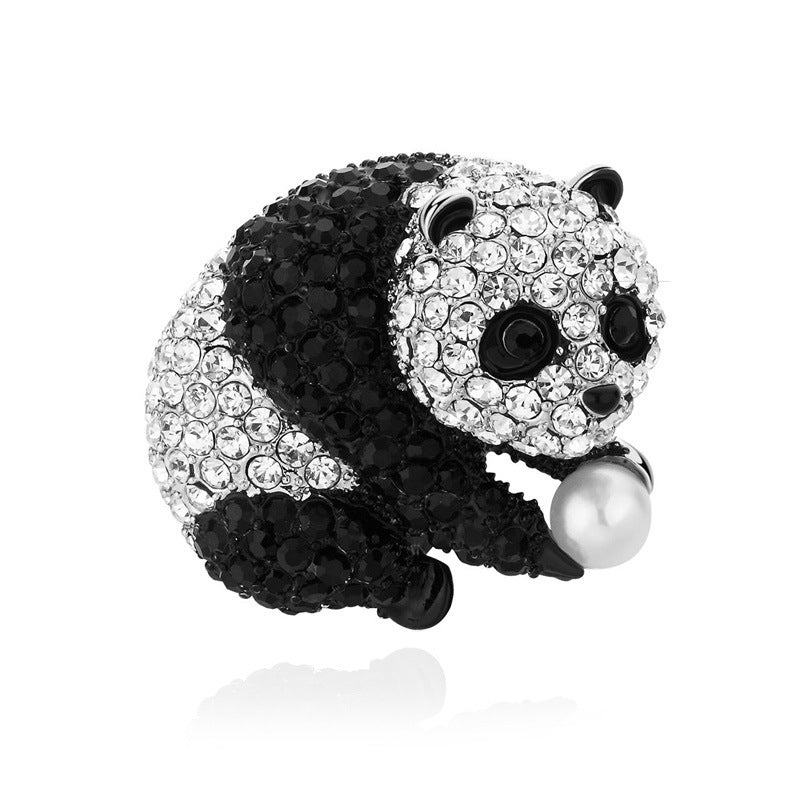 Alloy Panda Brooch - Cute Cartoon Full Drill Jewelry-4