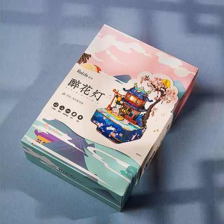 Handmade wooden antique puzzle music box with light