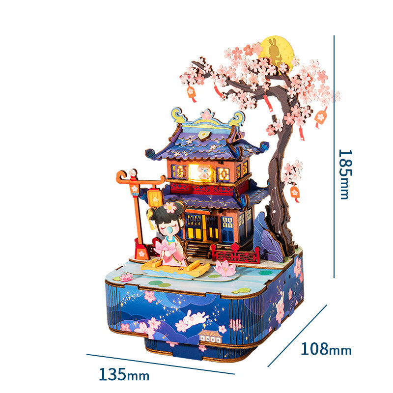 Handmade wooden antique puzzle music box with light