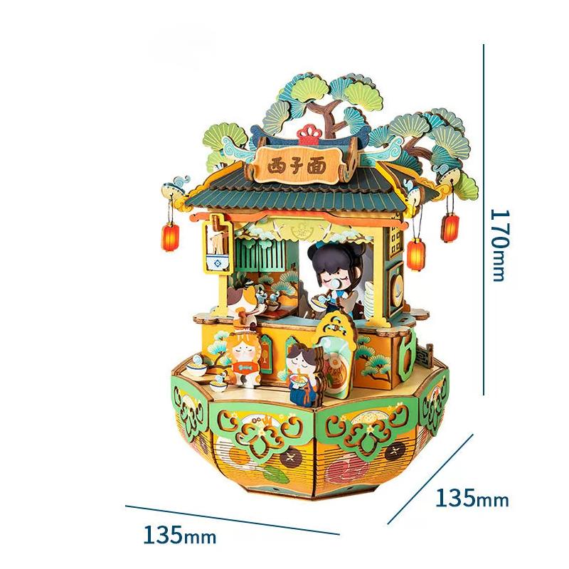 Handmade wooden antique puzzle music box with light