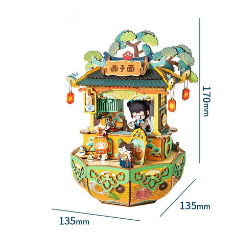 Handmade wooden antique puzzle music box with light