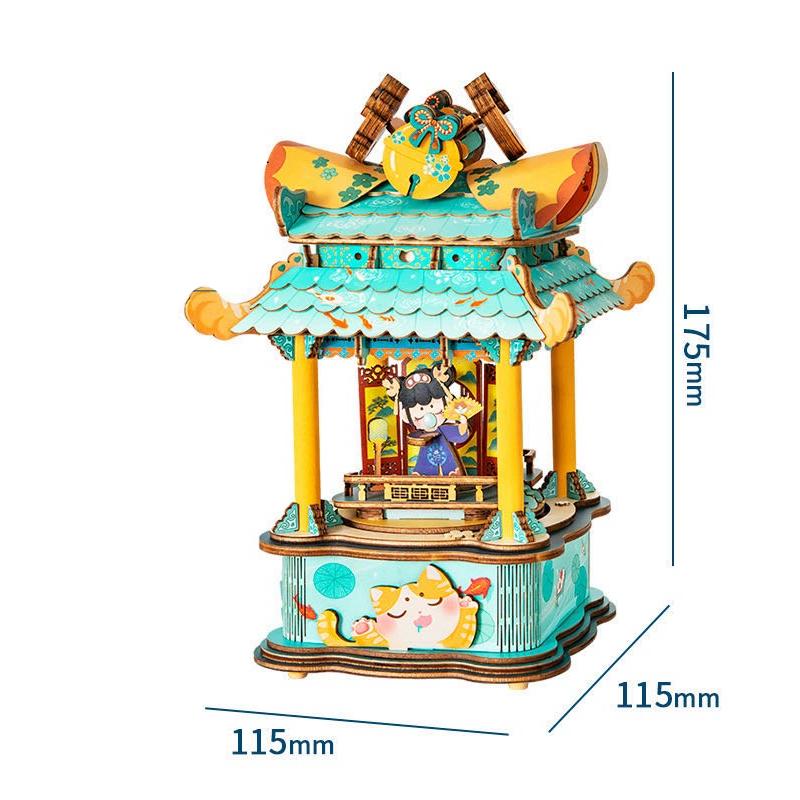 Handmade wooden antique puzzle music box with light