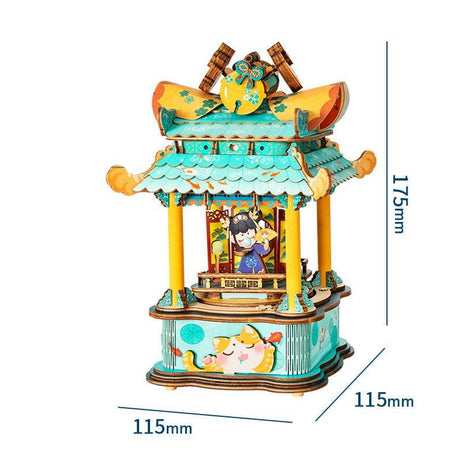 Handmade wooden antique puzzle music box with light