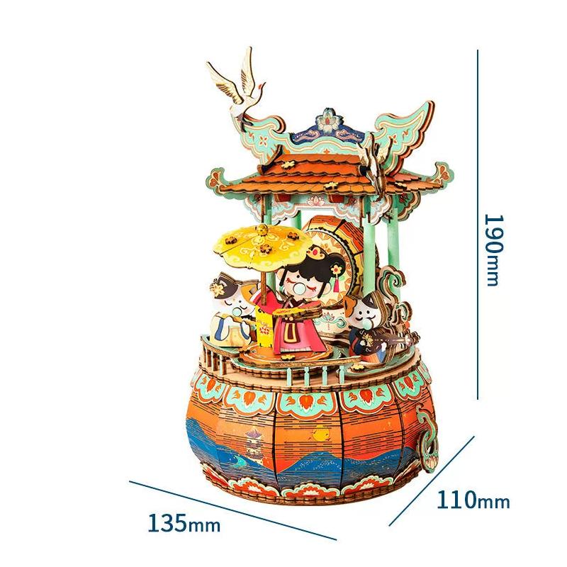 Handmade wooden antique puzzle music box with light