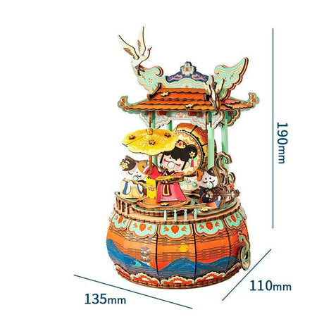 Handmade wooden antique puzzle music box with light