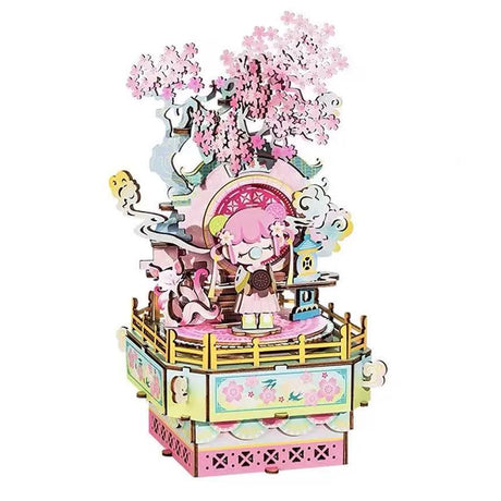 Handmade wooden antique puzzle music box with light