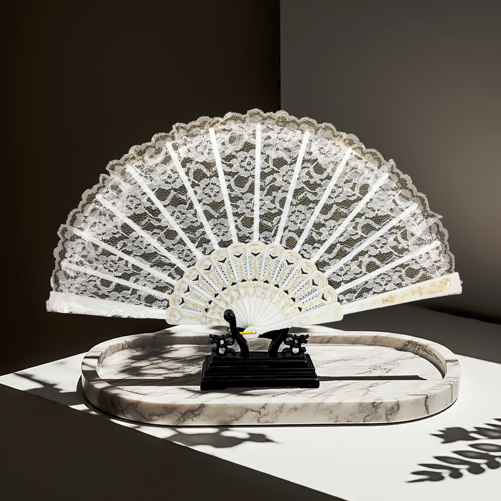 Chinese Lace Dance Fan in Classical Wing Chun Style with Bamboo Frame-1