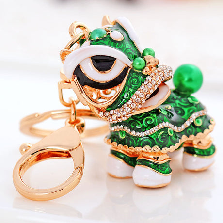 Chinese Cute Lion Dance Alloy Keychain Hanging Decorations-5