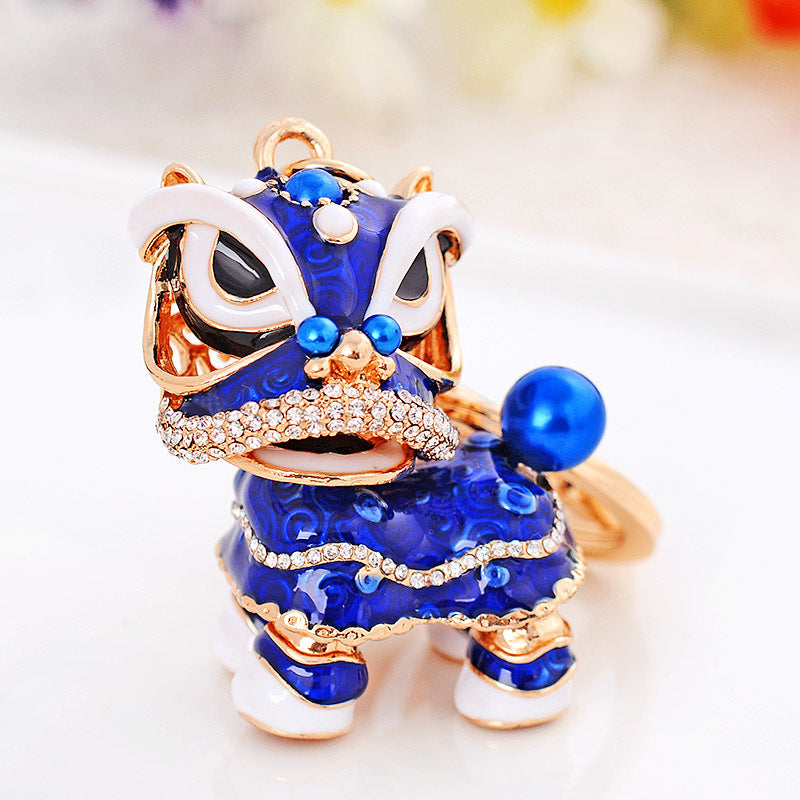 Chinese Cute Lion Dance Alloy Keychain Hanging Decorations-6
