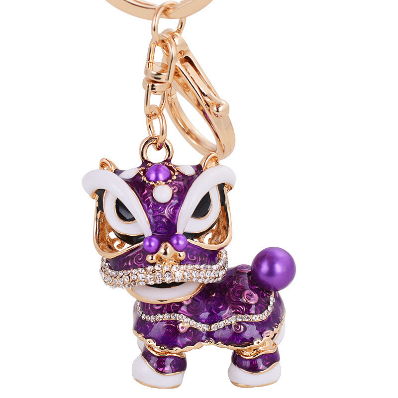 Chinese Cute Lion Dance Alloy Keychain Hanging Decorations-7
