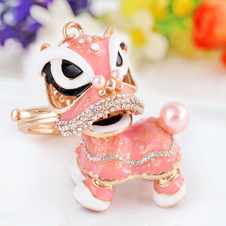 Chinese Cute Lion Dance Alloy Keychain Hanging Decorations-8