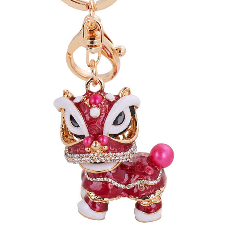 Chinese Cute Lion Dance Alloy Keychain Hanging Decorations-9