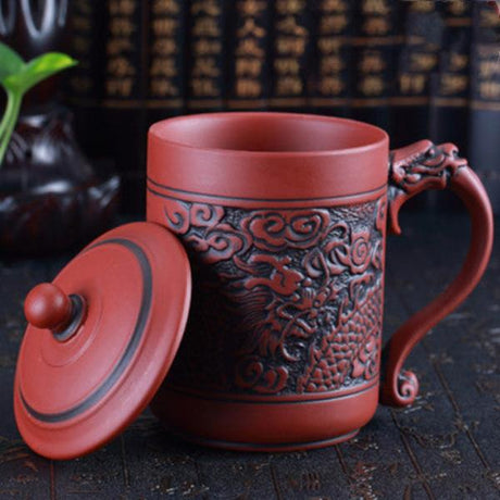 Chinese Embossed Dragon and Phoenix Purple Clay Teacup-5