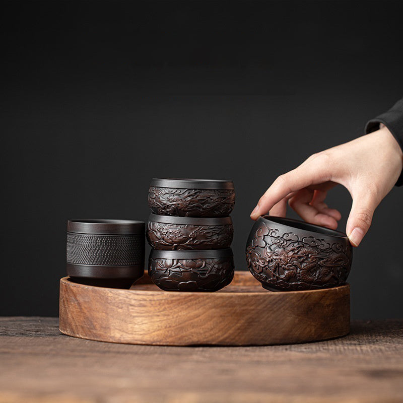Chinese Embossed Kung Fu Tea Teacup Qingxi Purple Clay Ceramic Cup-1