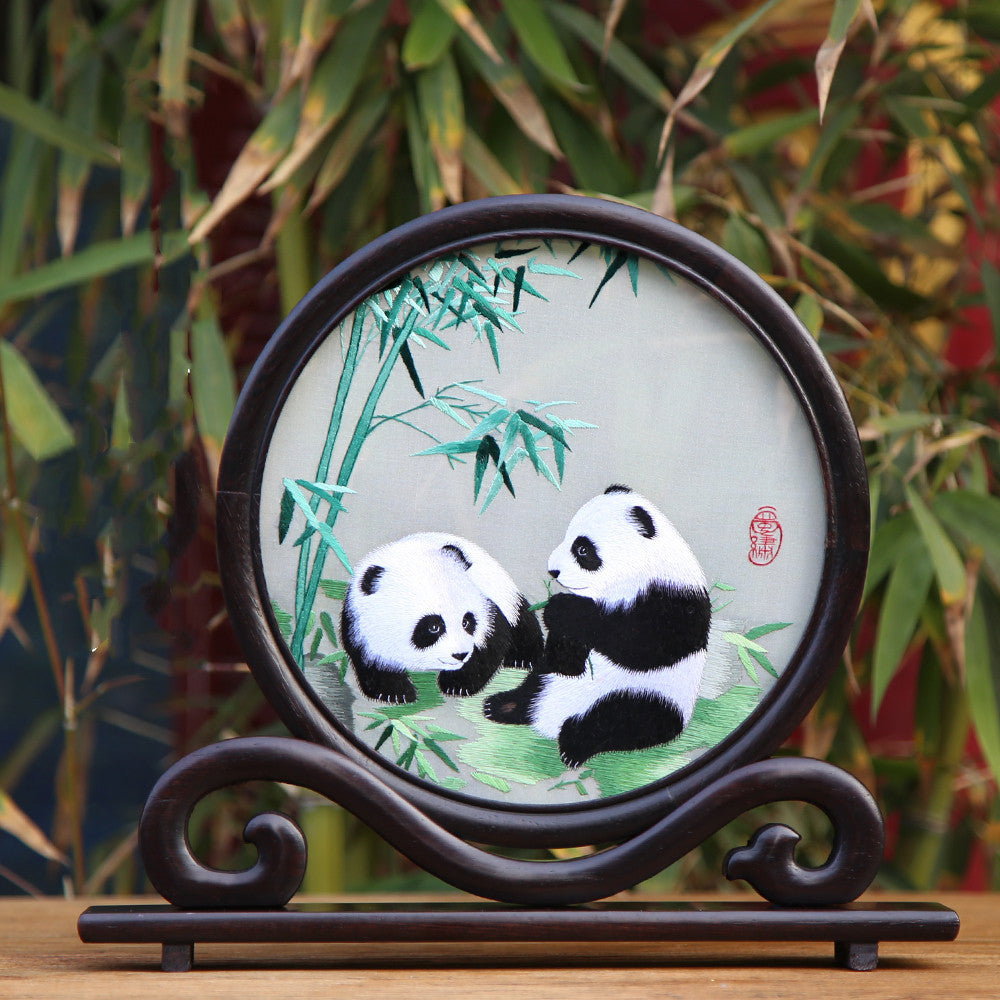 Chinese Folk Handmade Shu Embroidery Panda Souvenir Ornament-2