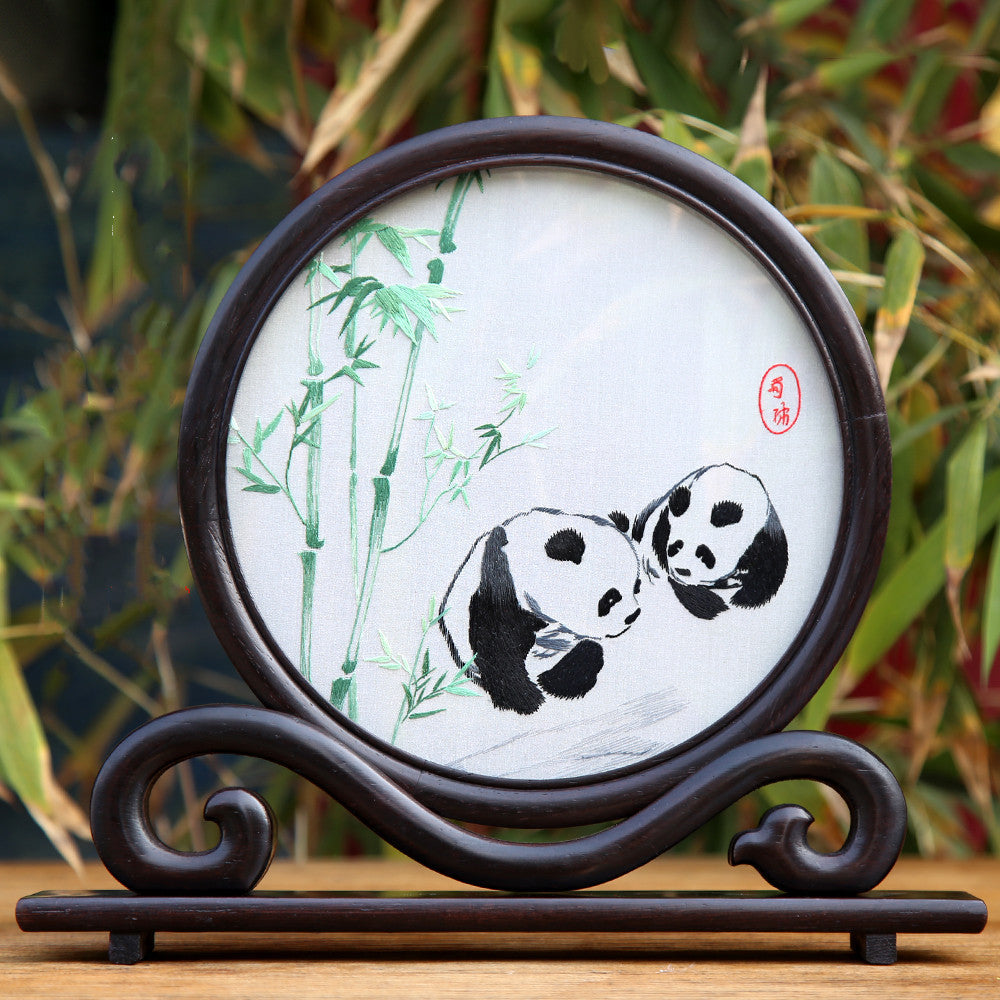 Chinese Folk Handmade Shu Embroidery Panda Souvenir Ornament-3