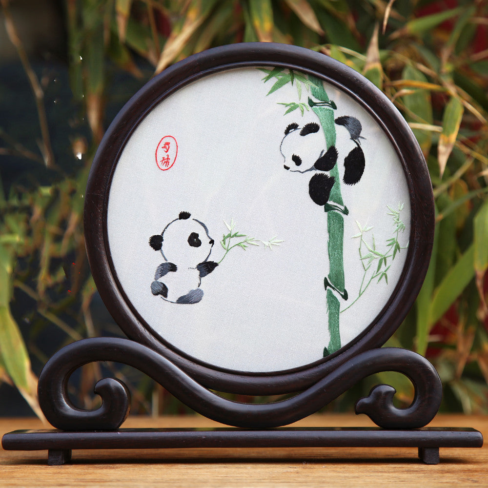 Chinese Folk Handmade Shu Embroidery Panda Souvenir Ornament-5