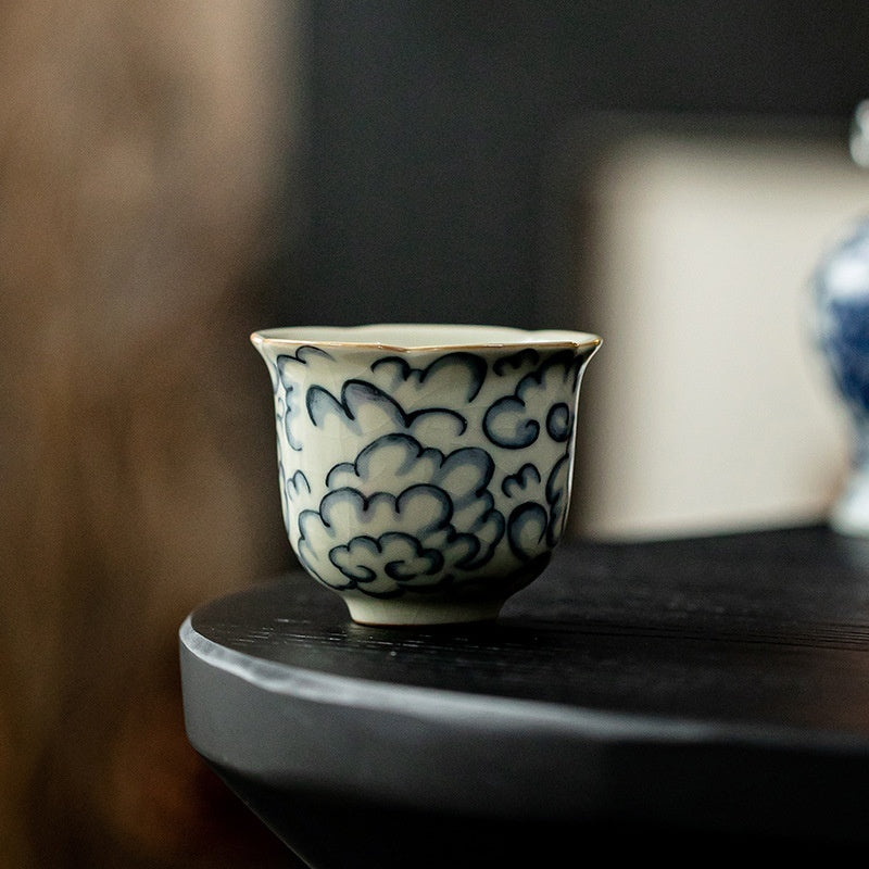 Chinese Kung Fu Tea Set Ru Kiln Auspicious Clouds Household Ceramic Cup-1
