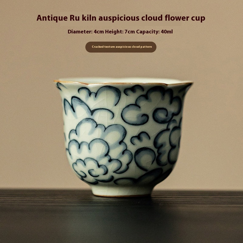 Chinese Kung Fu Tea Set Ru Kiln Auspicious Clouds Household Ceramic Cup-5