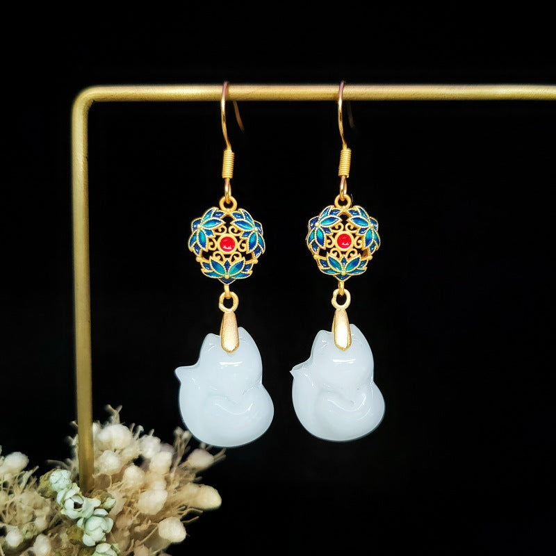 Chinese Style Fox Chalcedony With Ancient Style Earrings-1