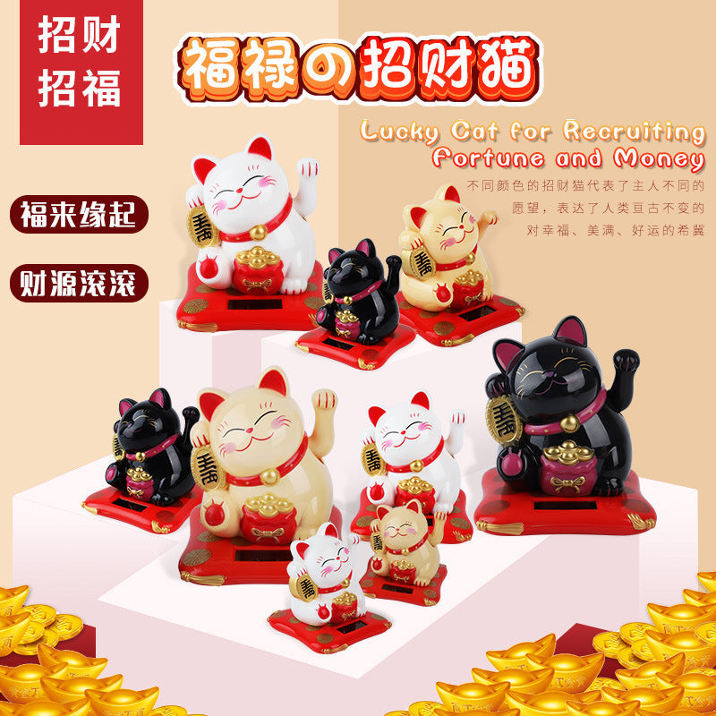 Chinese Style Solar Power Lucky Cat Car Decoration Ornament-2