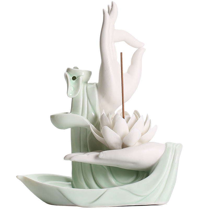 Chinese Zen Ceramic Bergamot Lotus Living Room Incense Burner Ornaments-6