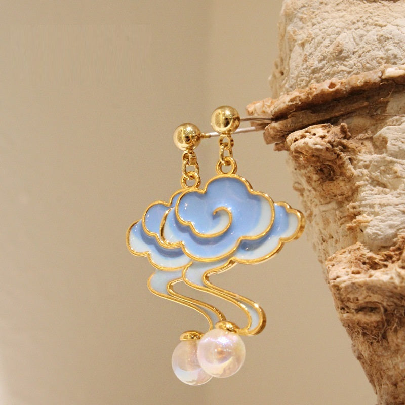 Classical Auspicious Cloud Enamel Drop Glaze Earrings Necklace Set-2