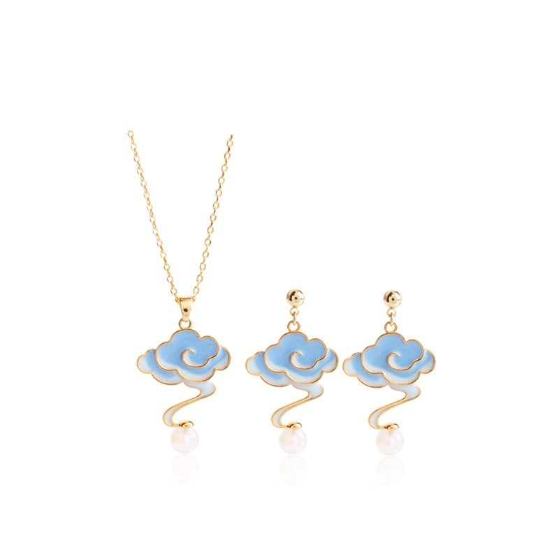 Classical Auspicious Cloud Enamel Drop Glaze Earrings Necklace Set-4