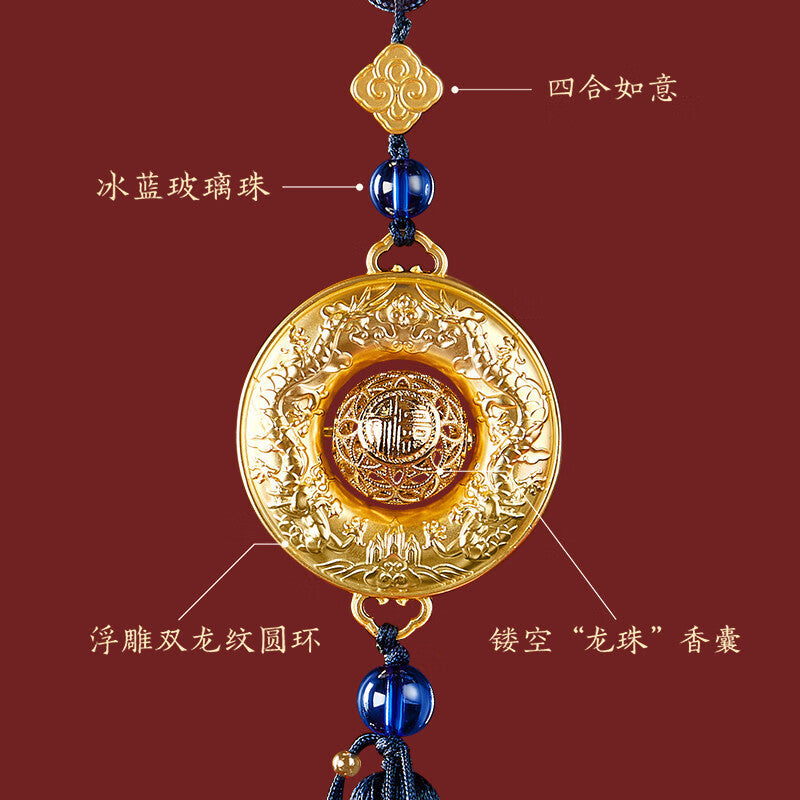 Double Dragon Playing with Pearl Car Aromatherapy Pendant-3