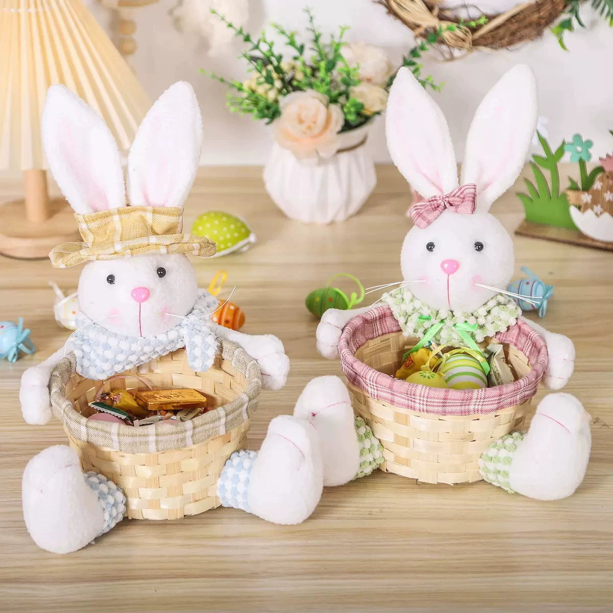 Easter Bunny Decorated Candy Basket Ornaments Desktop Storage Basket-2