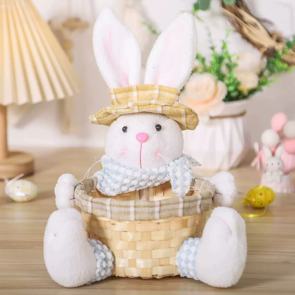 Easter Bunny Decorated Candy Basket Ornaments Desktop Storage Basket-5