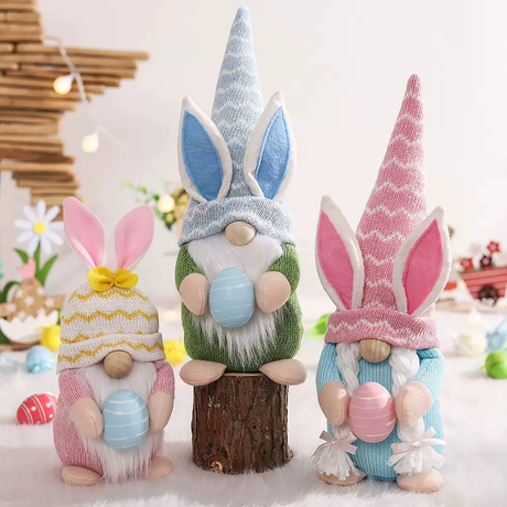 Easter Bunny Figurines Ornament Holding Easter Egg Doll Theme Party Decorations-1