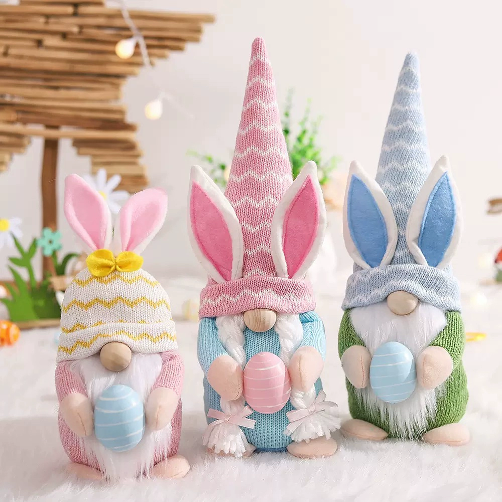 Easter Bunny Figurines Ornament Holding Easter Egg Doll Theme Party Decorations-3