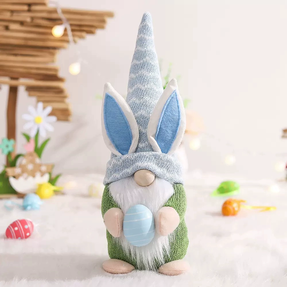 Easter Bunny Figurines Ornament Holding Easter Egg Doll Theme Party Decorations-6