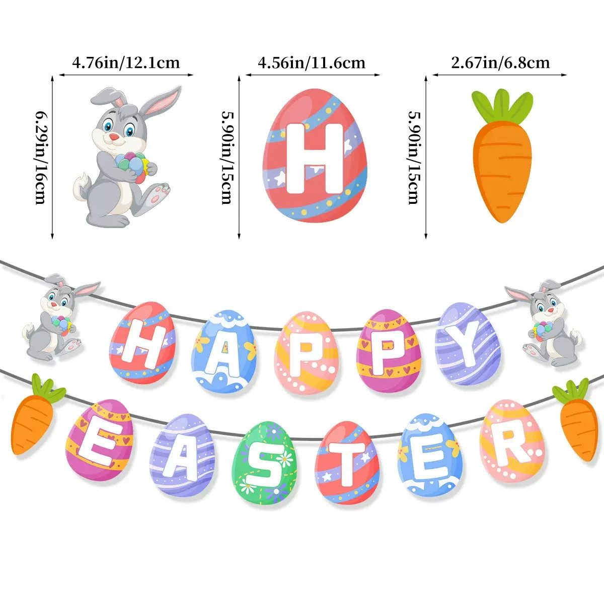 Easter Decorations Flag Banner Easter Egg Cake Inserts Balloon Party Decorations-5