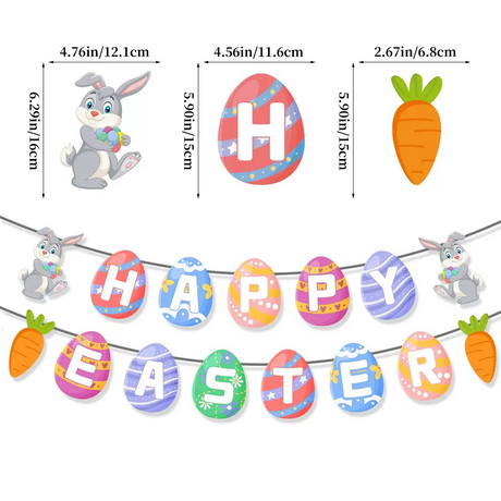 Easter Decorations Flag Banner Easter Egg Cake Inserts Balloon Party Decorations-5