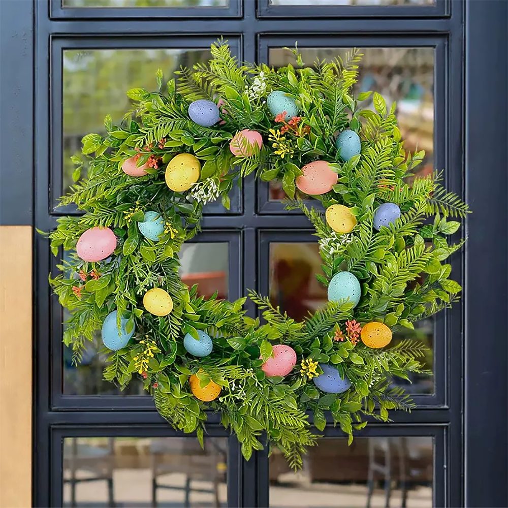Easter Egg Wreath for Front Door – Colorful Spring Floral Arrangement-1