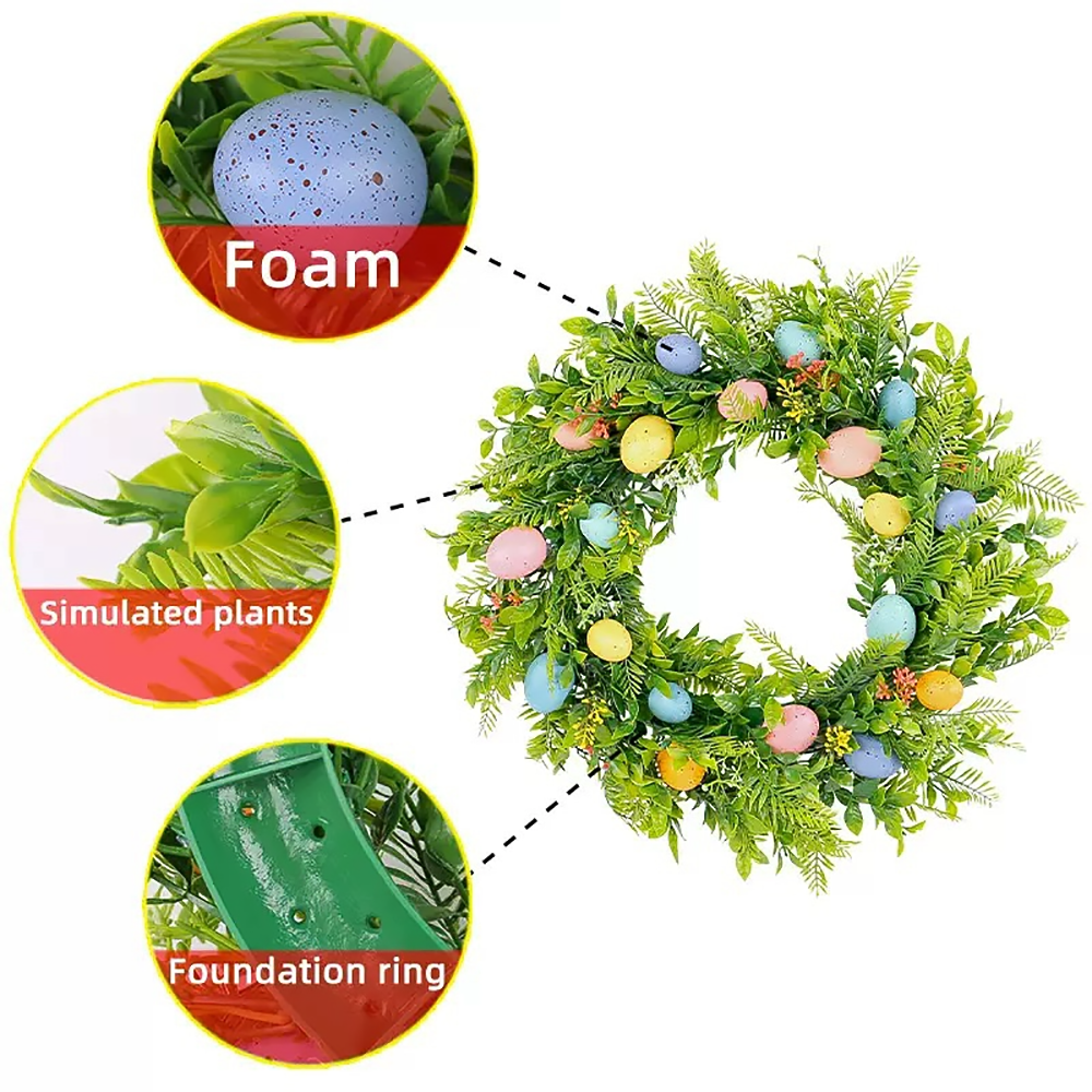 Easter Egg Wreath for Front Door – Colorful Spring Floral Arrangement-2