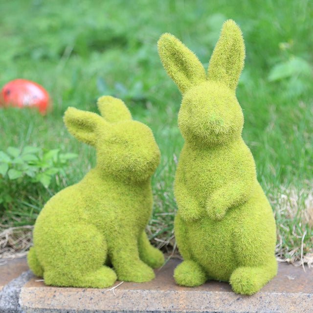 Flocking Artificial Plant Grass Animal Easter Rabbit Ornament-1
