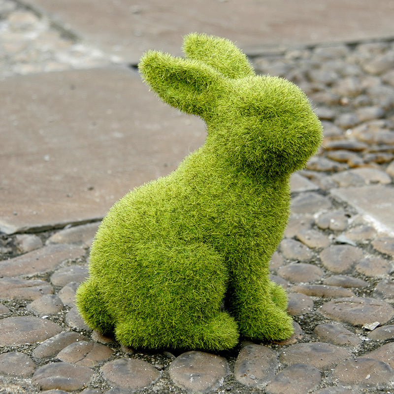 Flocking Artificial Plant Grass Animal Easter Rabbit Ornament-4