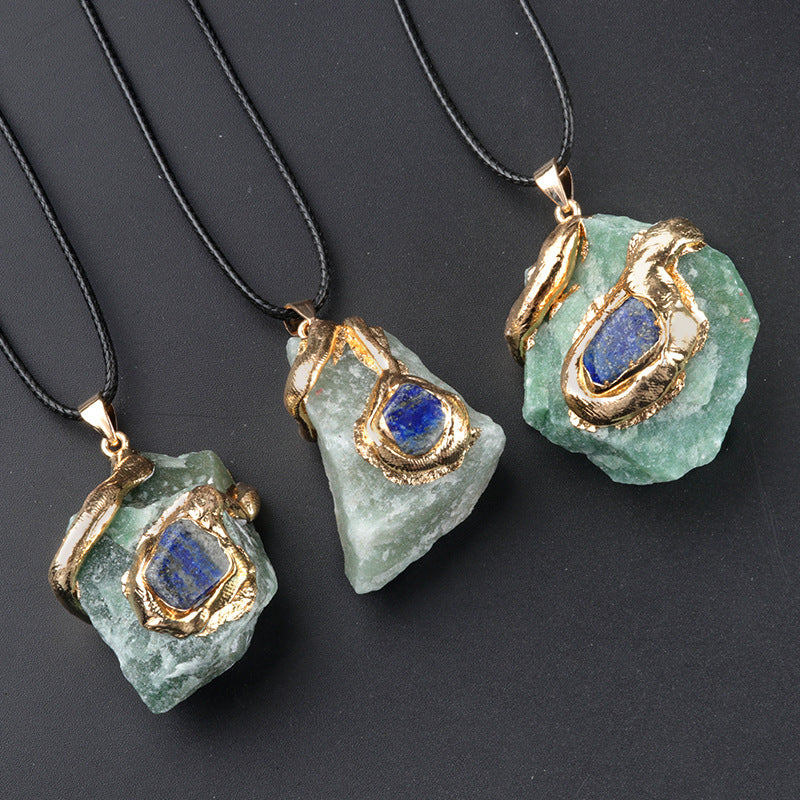 Gilding Crystal Stone Pendant Stone Irregular Necklace-5