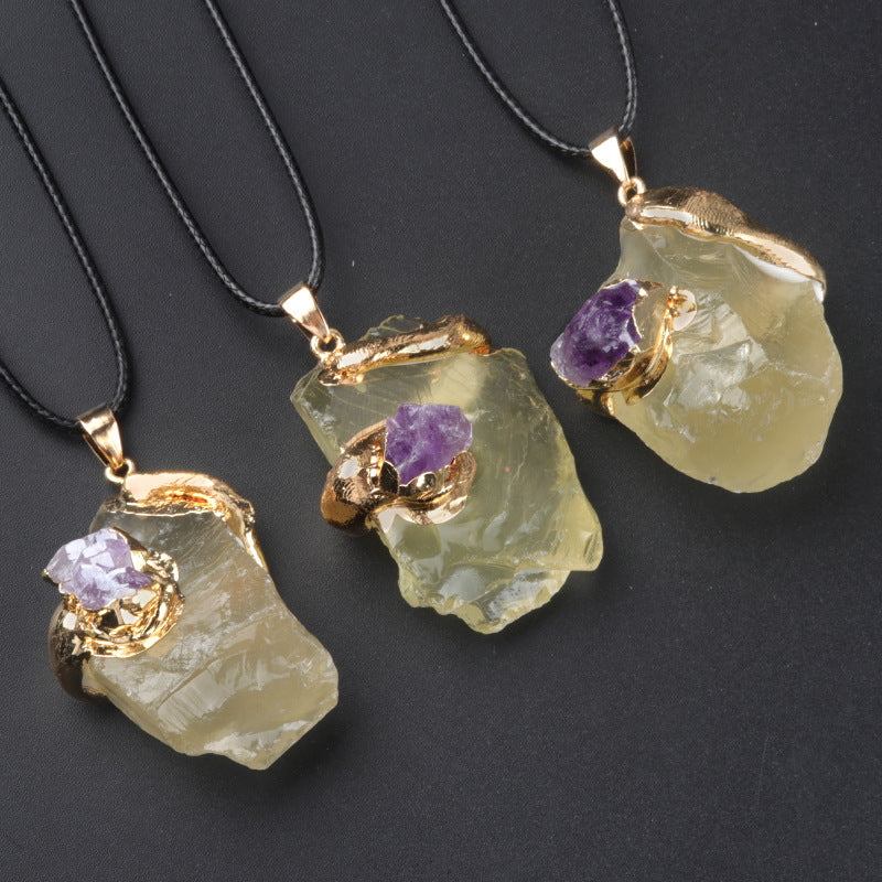 Gilding Crystal Stone Pendant Stone Irregular Necklace-6