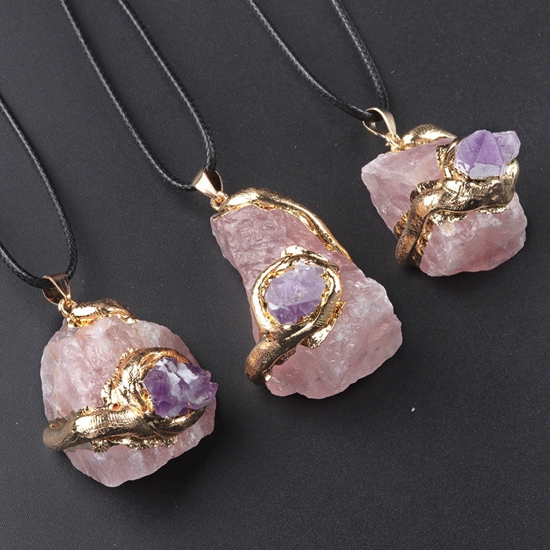 Gilding Crystal Stone Pendant Stone Irregular Necklace-7