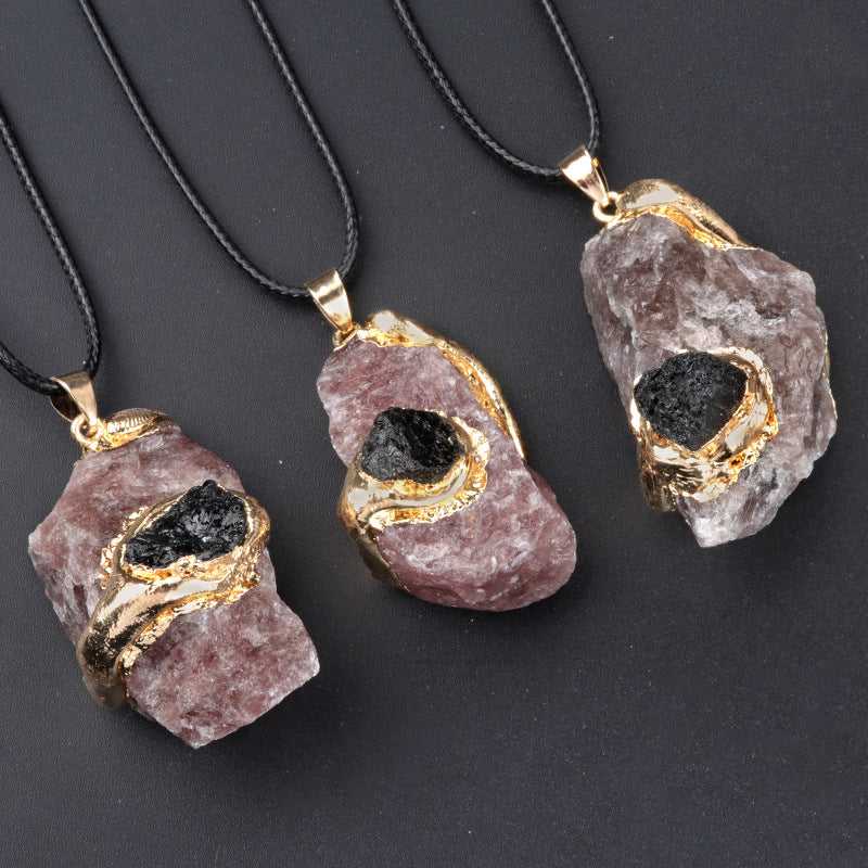 Gilding Crystal Stone Pendant Stone Irregular Necklace-8