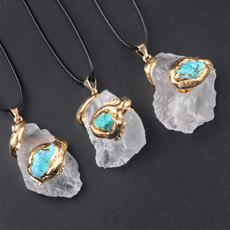 Gilding Crystal Stone Pendant Stone Irregular Necklace-9