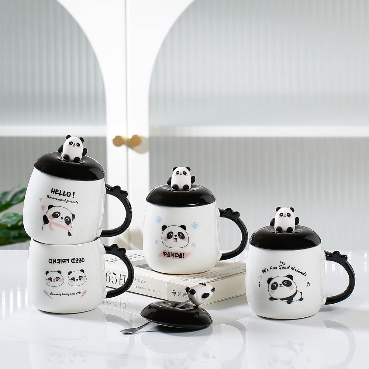 Good Looking Creative Gifts 3D Panda Spoon Ceramic Cup Mug-1