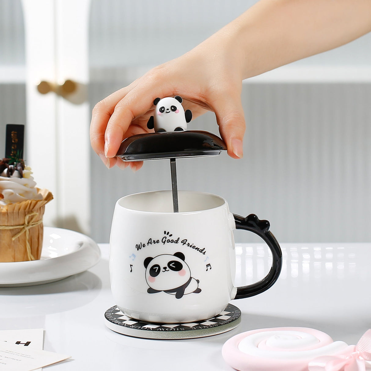 Good Looking Creative Gifts 3D Panda Spoon Ceramic Cup Mug-3