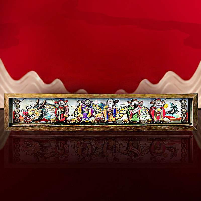 Housewarming Gifts Chinese Paper Cut Five-Way God of Wealth Lucky Ornaments-2