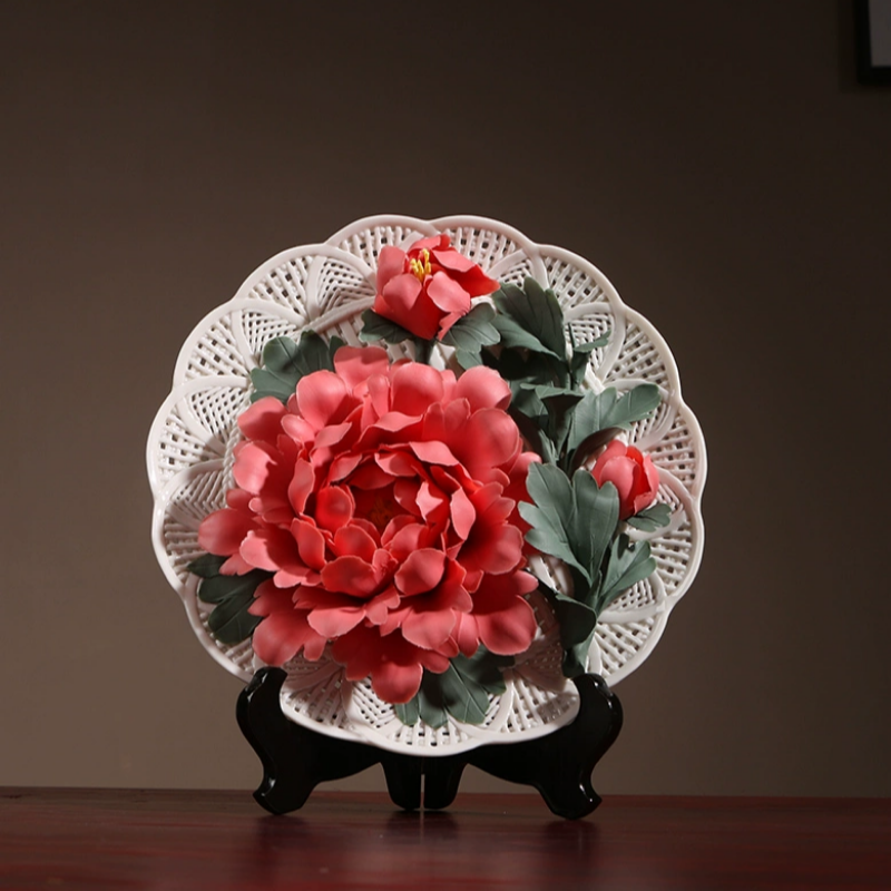 Housewarming Gifts Peony Flower Plate Ceramics Ornaments Crafts-4